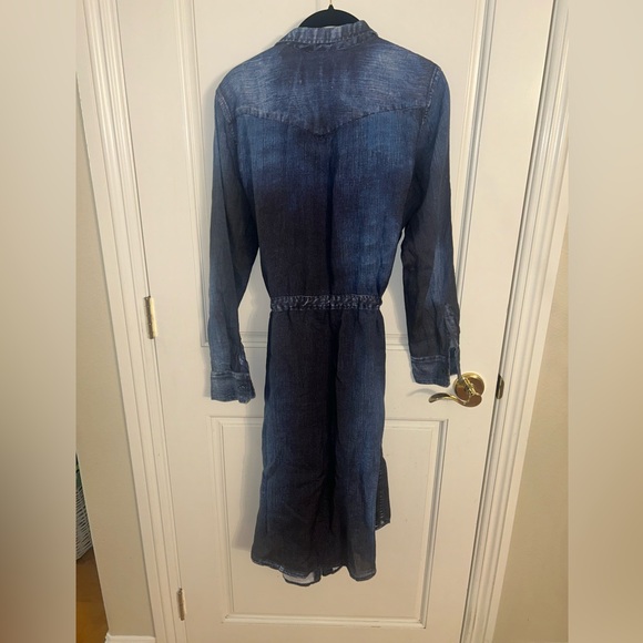 Elemente Clemente 100% European Linen Karaby Denim Effect Midi Dress with Tie - Picture 4 of 9